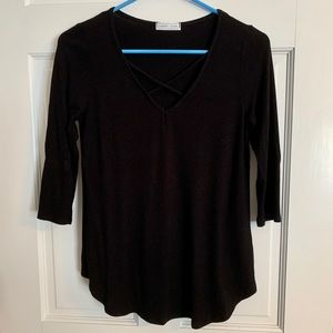 3/4 Sleeve Cross-Front Knit Top